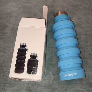 NEW Teal Blue Foldable Water Bottle Sport Silicone Portable Extensible Hiking